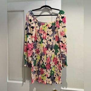 ROW A floral ruched long sleeve dress